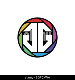 GG Monogram Logo Buchstabe Geometrische Polygonale Linse Regenbogen, geometrischer Kreis abgerundete Form Stil Stock Vektor