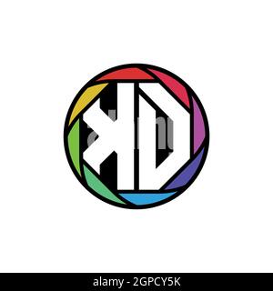 KD Monogram Logo Buchstabe Geometrische Polygonallinse Regenbogen, geometrischer Kreis abgerundete Form Stil Stock Vektor