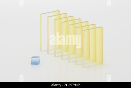 Verlaufsglas mit weißem Hintergrund, 3d-Rendering. Digitale Zeichnung des Computers. Stockfoto