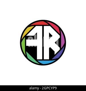 FR Monogram Logo Buchstabe Geometrische Polygonale Linse Regenbogen, geometrischer Kreis abgerundete Form Stil Stock Vektor