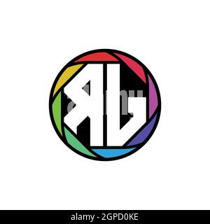 RJ Monogram Logo Buchstabe Geometrische Polygonale Linse Regenbogen, geometrischer Kreis abgerundete Form Stil Stock Vektor