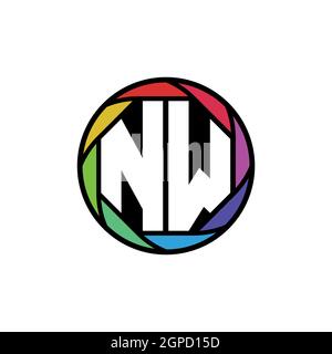 NW Monogram Logo Buchstabe Geometrische Polygonallinse Regenbogen, geometrischer Kreis abgerundete Form Stil Stock Vektor