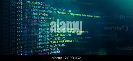 Abstract moderne Technologie der Programmierung Code-Bildschirm-Entwickler. C Programmiersprache von Computer-Skript und Technologie Hintergrund der Software. Stockfoto