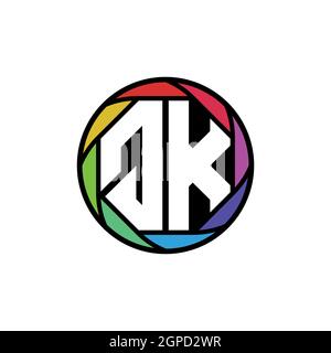 QK Monogram Logo Buchstabe Geometrische Polygonale Linse Regenbogen, geometrischer Kreis abgerundete Form Stil Stock Vektor