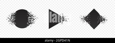 Form Explosion gebrochen und zerbrochen flachen Stil Design Vektor Illustration Set isoliert auf transparentem Hintergrund. Quadratischer Raute, Kreis, Dreieck s Stock Vektor