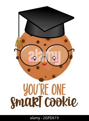 Du bist ein smarter Keks - ein süßer, lächelnder, glücklicher Keks mit Nerd-Gläsern. Cartoon-Figur im Kawaii-Stil. Weihnachtsbacken. Gut für T-Shirt, Becher, Geschenk Stock Vektor