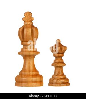 Holz braun Schachfiguren auf weißem Hintergrund Stockfoto