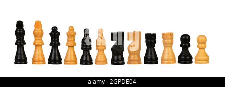 Schachfiguren auf einem weißen Hintergrund isoliert Stockfoto