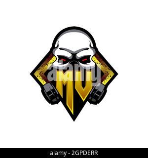 MV Logo Monogramm mit Skull Shape Designs Vorlage Vektor-Symbol modern Stock Vektor