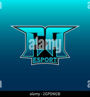 FR Logo eSport Gaming Initial mit Blue Light Color Design-Vektor-Vorlage Stock Vektor