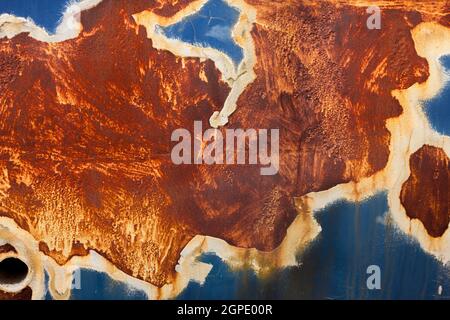 Rost, dunkel orange Textur und blaue Pinture für wallpaper Stockfoto