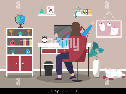 Vektor-Illustration Menschen während der Quarantäne von Coronavirus funktioniert auf Laptops und Computern zu Hause oder am Arbeitsplatz .Remote. Flaches Design Stock Vektor