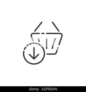 Symbol für dünne Linien im Warenkorb. Abwärtspfeil. Skizzieren Sie die Vektorgrafik für den Handel Stock Vektor