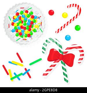 Set von Weihnachtsklättchen auf dem Teller und isoliert auf Weiß. Vektorgrafik flach. Stock Vektor