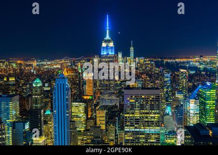 Blick auf die Innenstadt von der Spitze des Felsens (Rockefeller Center Observation Deck). Drehort: New York, Manhattan Stockfoto