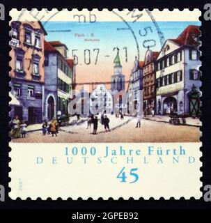 DEUTSCHLAND - UM 2007: Eine in Deutschland gedruckte Briefmarke zeigt Furth, 1000th Anniversary, um 2007 Stockfoto