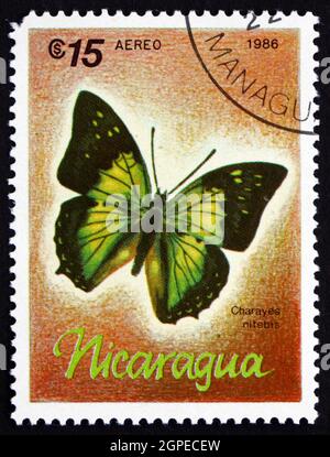 NICARAGUA - UM 1986: Eine in Nicaragua gedruckte Briefmarke zeigt Charaxes Nitebis, Butterfly, um 1986 Stockfoto
