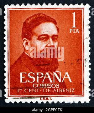 SPANIEN - UM 1960: Eine in Spanien gedruckte Briefmarke zeigt Isaac Albeniz, Spanischer Komponist und Pianist, um 1960 Stockfoto