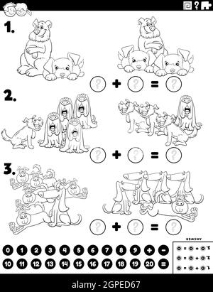 Mathe Zusatz pädagogische Aufgabe mit Hund Zeichen Stock Vektor