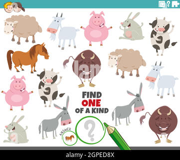 Ein von einer Art Spiel für Kinder mit Cartoon-Nutztiere Stock Vektor