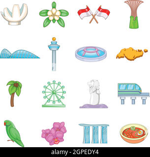 Singapur Reise Icons Set, Cartoon-Stil Stock Vektor