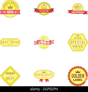 Beste Qualität Symbole Beschriftungssatz, Cartoon-Stil Stock Vektor