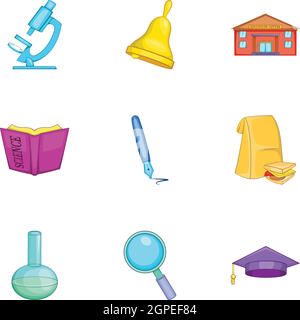 High School Icons Set, Cartoon-Stil Stock Vektor