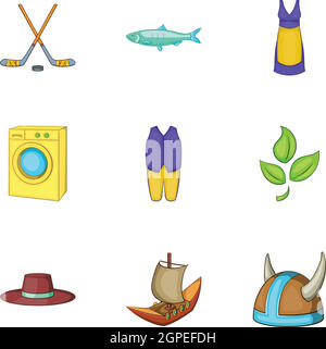 Land Schweden Icons set, cartoon-Stil Stock Vektor