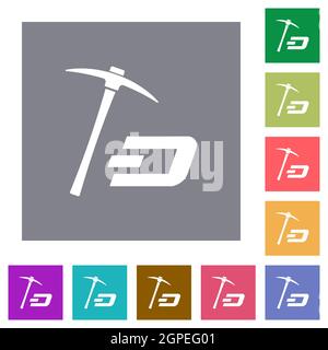 Dash Kryptowährung Mining mit Schatz flache Symbole auf einfache Farbe Quadrat Hintergründe Stock Vektor