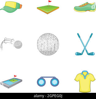 Spiel der Symbole Golfset, Cartoon-Stil Stock Vektor
