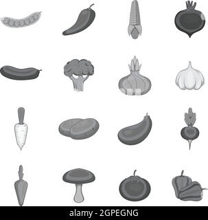 Pflanzlichen Icons set, grau Stil Monochrom Stock Vektor