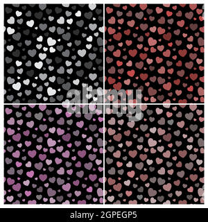 Herz Hintergrund Set für Valentinstag. Hübsche Pastell-Nahtloses Musterkollektion mit Herzformen auf schwarzem Hintergrund. Vektor Hintergrund für verschiedene Liebesanlässe wie Hochzeit oder Jubiläum. Stock Vektor