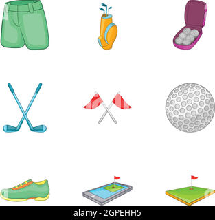 Symbole Golfset, Cartoon-Stil Stock Vektor