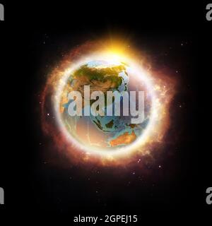 Globale Erwärmung, Klimawandel, weltweite Katastrophe auf dem Planeten Erde. 3D-Illustration - Elemente dieses Bildes, die von der NASA eingerichtet wurden. Stockfoto