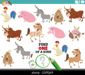 Ein von einer Art Spiel für Kinder mit Cartoon-Tiere auf dem Bauernhof Stock Vektor