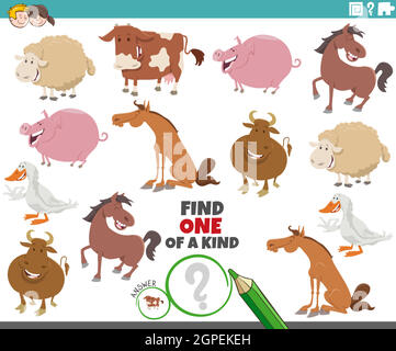 Eine nette Aufgabe für Kinder mit Cartoon-Nutztieren Stock Vektor
