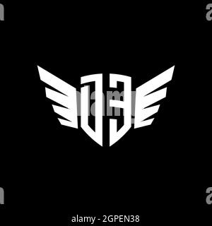 DE Monogram Logo geometrische Initiale mit Flügel Form Stil Design-Vorlage. Flügel Initial Logo Design isoliert in schwarzem Hintergrund Stock Vektor