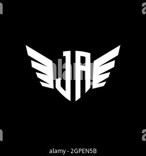 JA Monogram Logo geometrische Initiale mit Flügel Form Stil Design-Vorlage. Flügel Initial Logo Design isoliert in schwarzem Hintergrund Stock Vektor