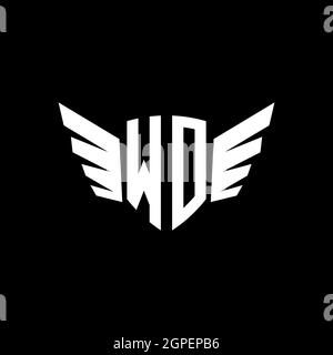 WO Monogram Logo geometrische Initiale mit Flügel Form Stil Design-Vorlage. Flügel Initial Logo Design isoliert in schwarzem Hintergrund Stock Vektor