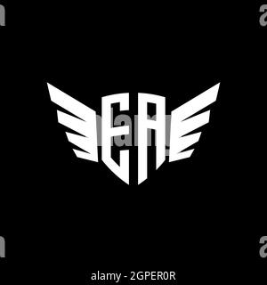 EA Monogram Logo geometrische Initiale mit Flügelform Design-Vorlage. Flügel Initial Logo Design isoliert in schwarzem Hintergrund Stock Vektor