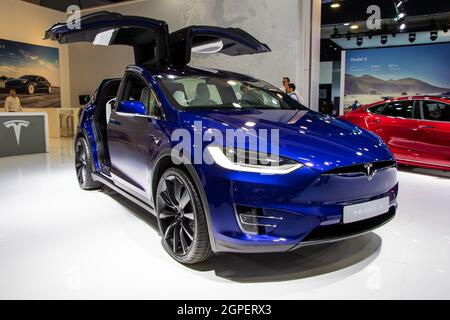 Tesla Model X auf der Autosalon 2020 Motor Show. Brüssel, Belgien - 9. Januar 2020. Stockfoto