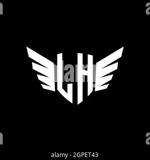 LH Monogram Logo geometrische Initiale mit Flügel Form Design-Vorlage. Flügel Initial Logo Design isoliert in schwarzem Hintergrund Stock Vektor
