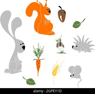 Lustige Waldtiere eingestellt. Cartoon-Illustrationen auf weißem Hintergrund. Stock Vektor