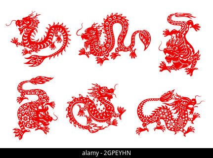 Chinesische Lunar Neujahr Tierkreis Drachen Tier-Ikonen Stock Vektor