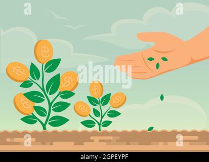 Geldbaum, Konzeptdarstellung von Unternehmenswachstum und Investitionen Stock Vektor