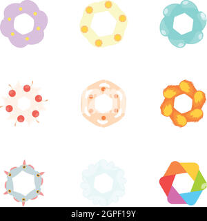Zeichen Blumen Icons Set, Cartoon-Stil Stock Vektor