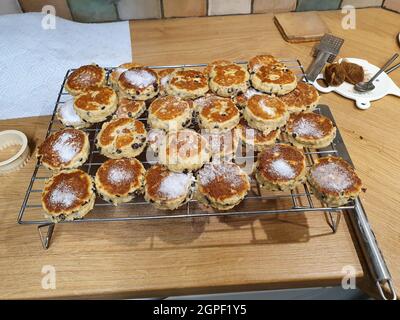 Walisische Kuchen auch als Bakestones oder Bratkuchen bekannt ein traditionelles süßes Brot aus Wales UK mit Zucker gekrönt, Stock Foto Bild Stockfoto