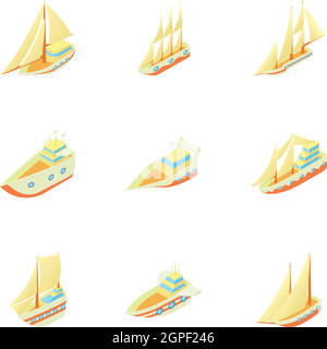 Boote-Icons set, cartoon-Stil Stock Vektor