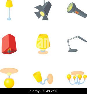 Licht-Equipment Icons Set, Cartoon-Stil Stock Vektor