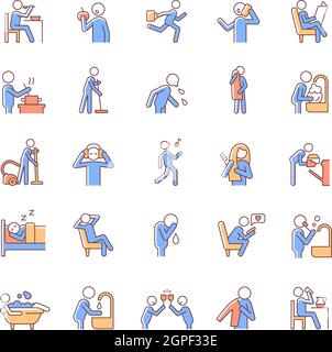 RGB-Farbsymbole für menschliches Verhalten eingestellt Stock Vektor